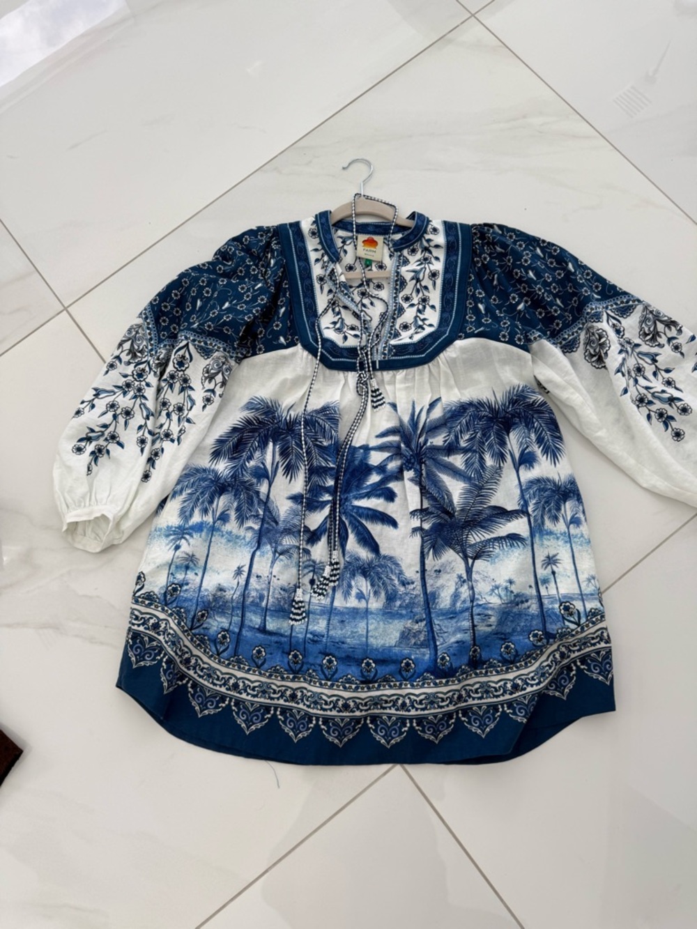 FARM Rio Blue & White Printed Mini Dress - Picture 2 of 3